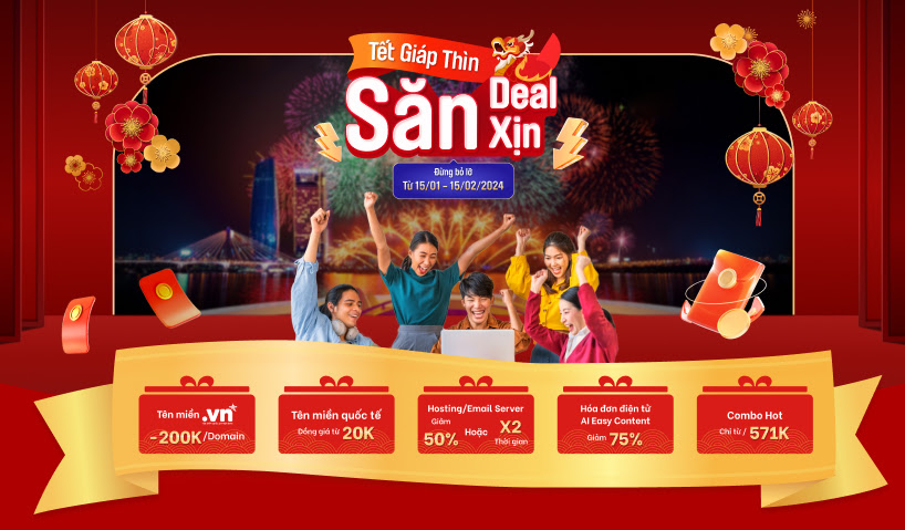 Giảm đến 75% giá dịch vụ, tên miền .VN giảm 200K tặng quà bao la, tên miền quốc tế đồng giá từ 20K